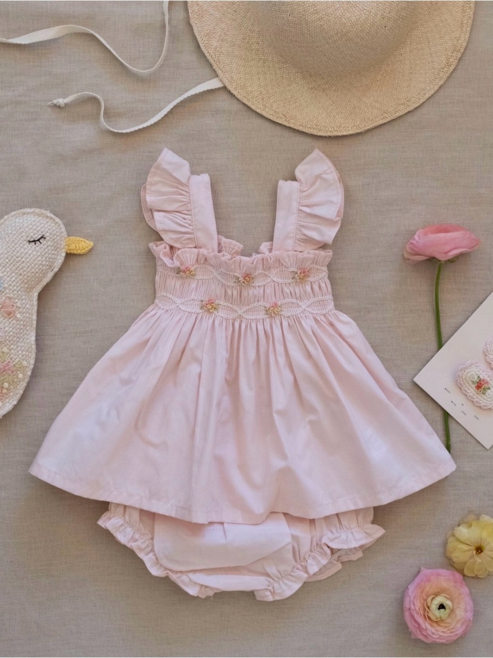 WILD WAWA ~ Embroidered Flutter Set in pink 6-12 mo.